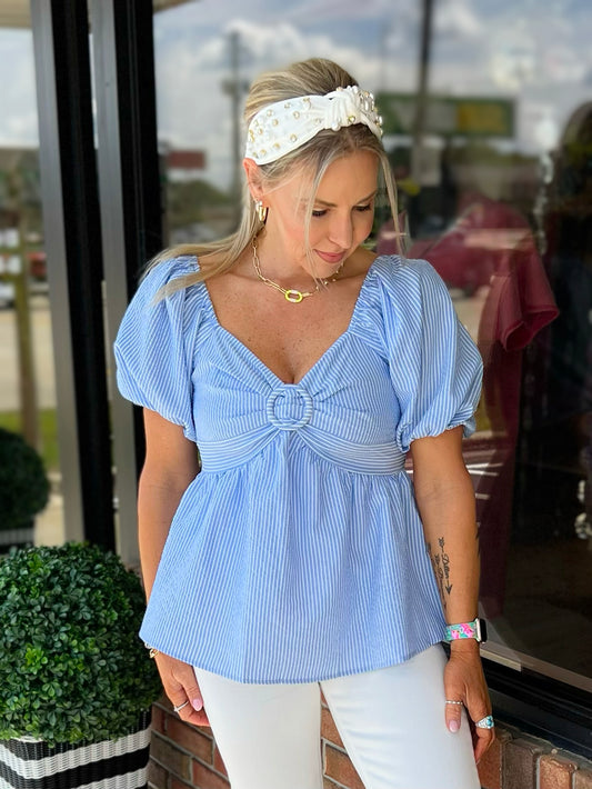 Blue Stripe Babydoll Top