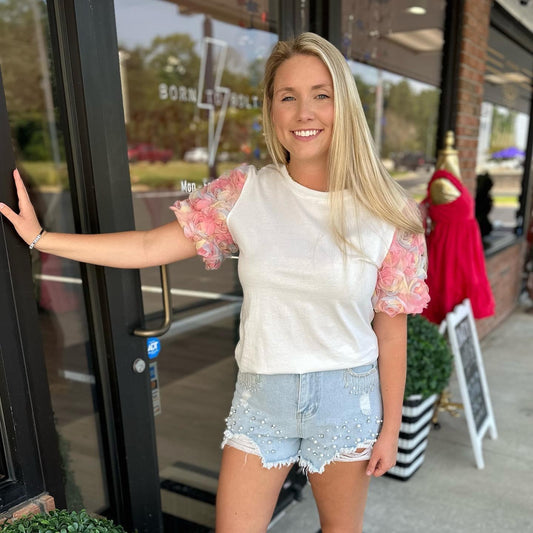 Pearl & Rhinestone Distressed Shorts