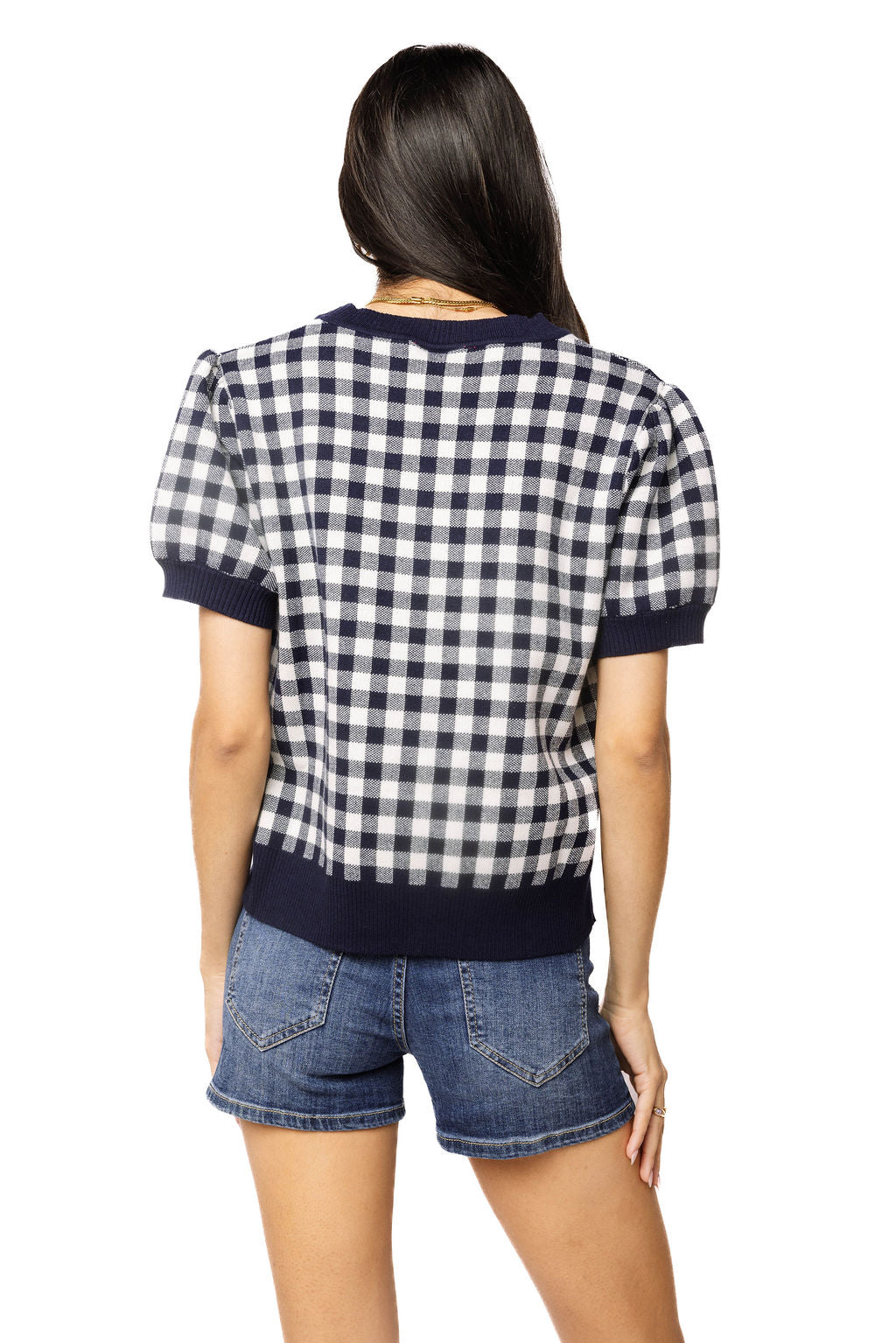 QOS Licensed Auburn Gingham Field Sweater Top