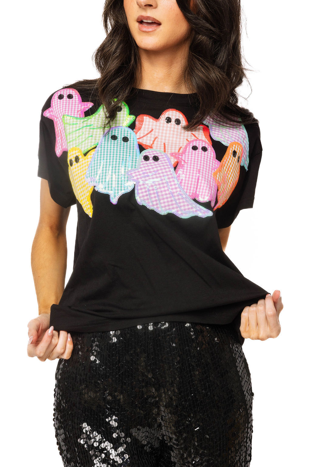 QOS Multi Gingham Ghost Patch Tee