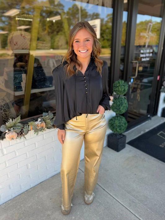 Metallic Wide Leg Pants