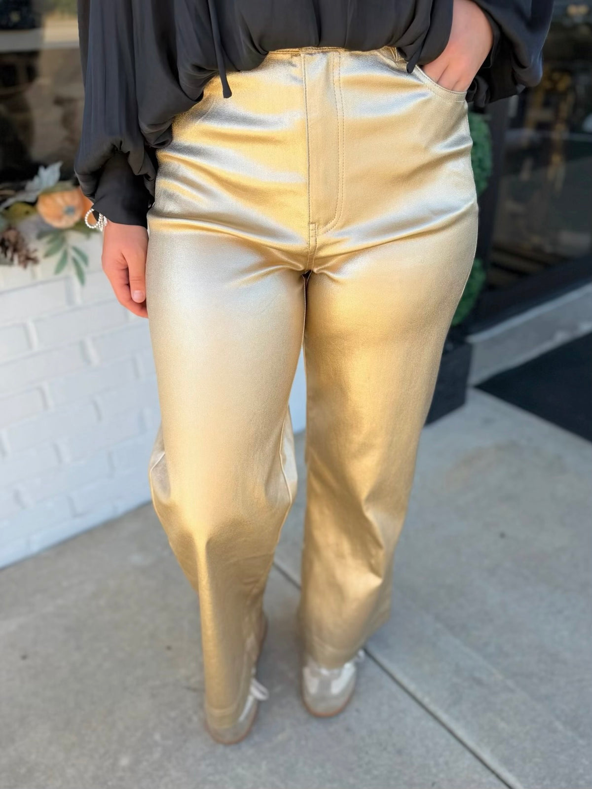 Metallic Wide Leg Pants