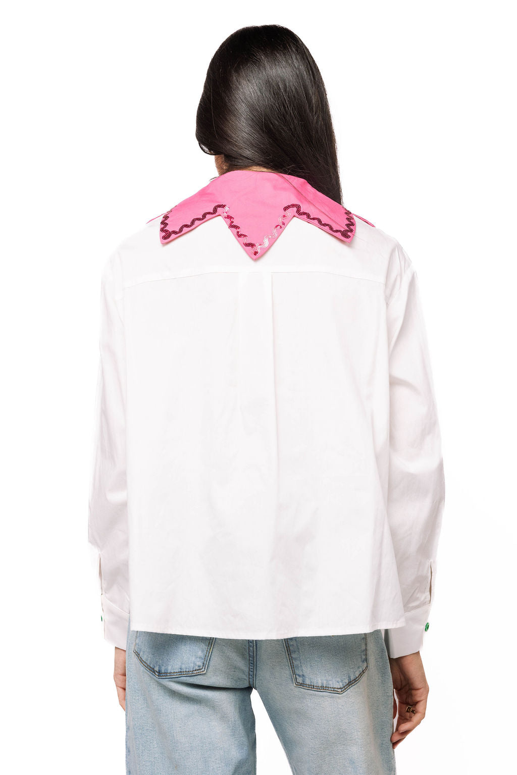 QOS Flower Collar Button Up Top