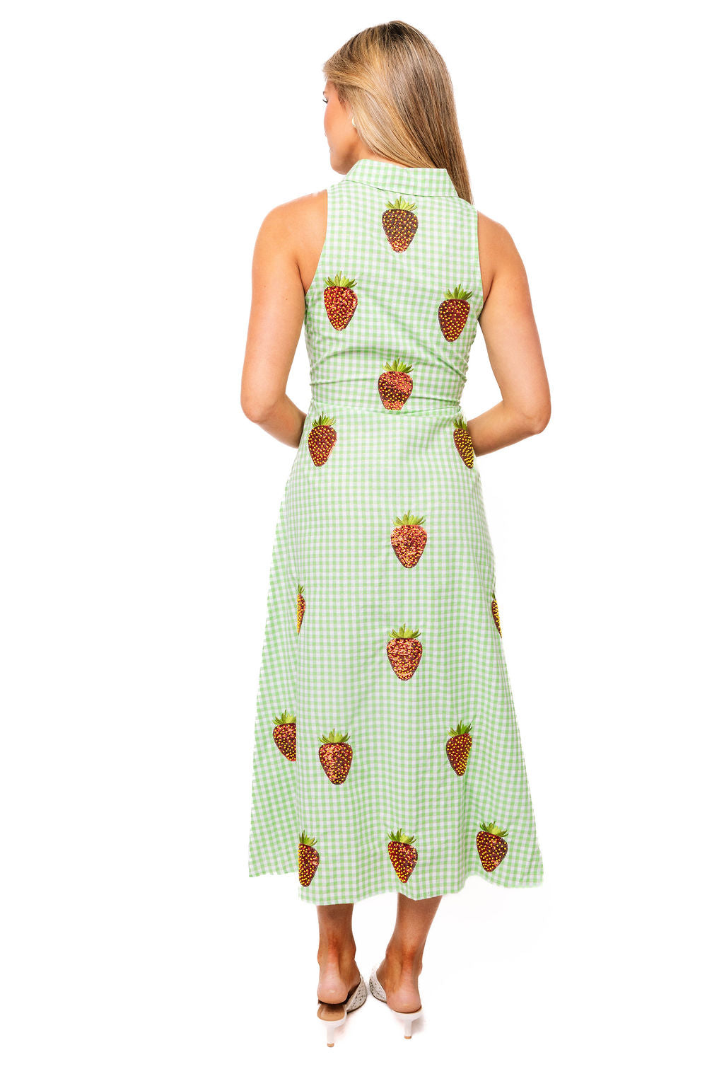 QOS Gingham Beaded Strawberry Maxi