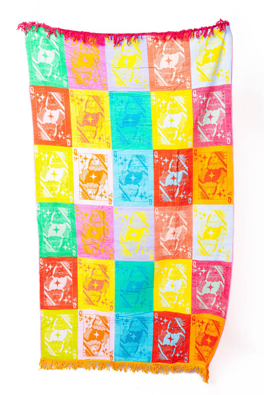 QOS Multi Colorblock Card Logo Oversized Beach Towel