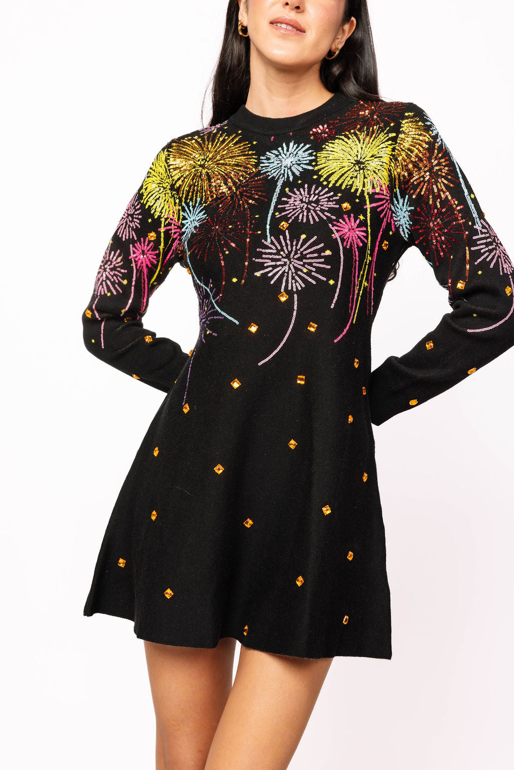 QOS Firework Jeweled Sweater Dress