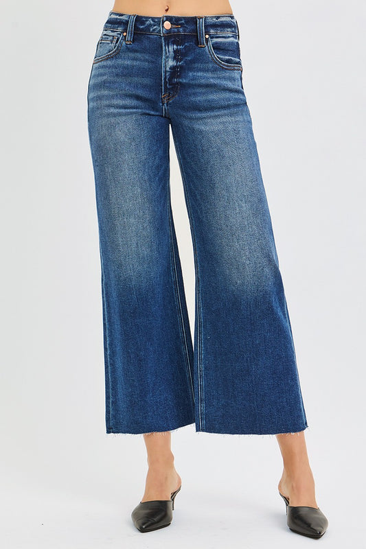 Risen Mid Rise Wide Leg Jeans