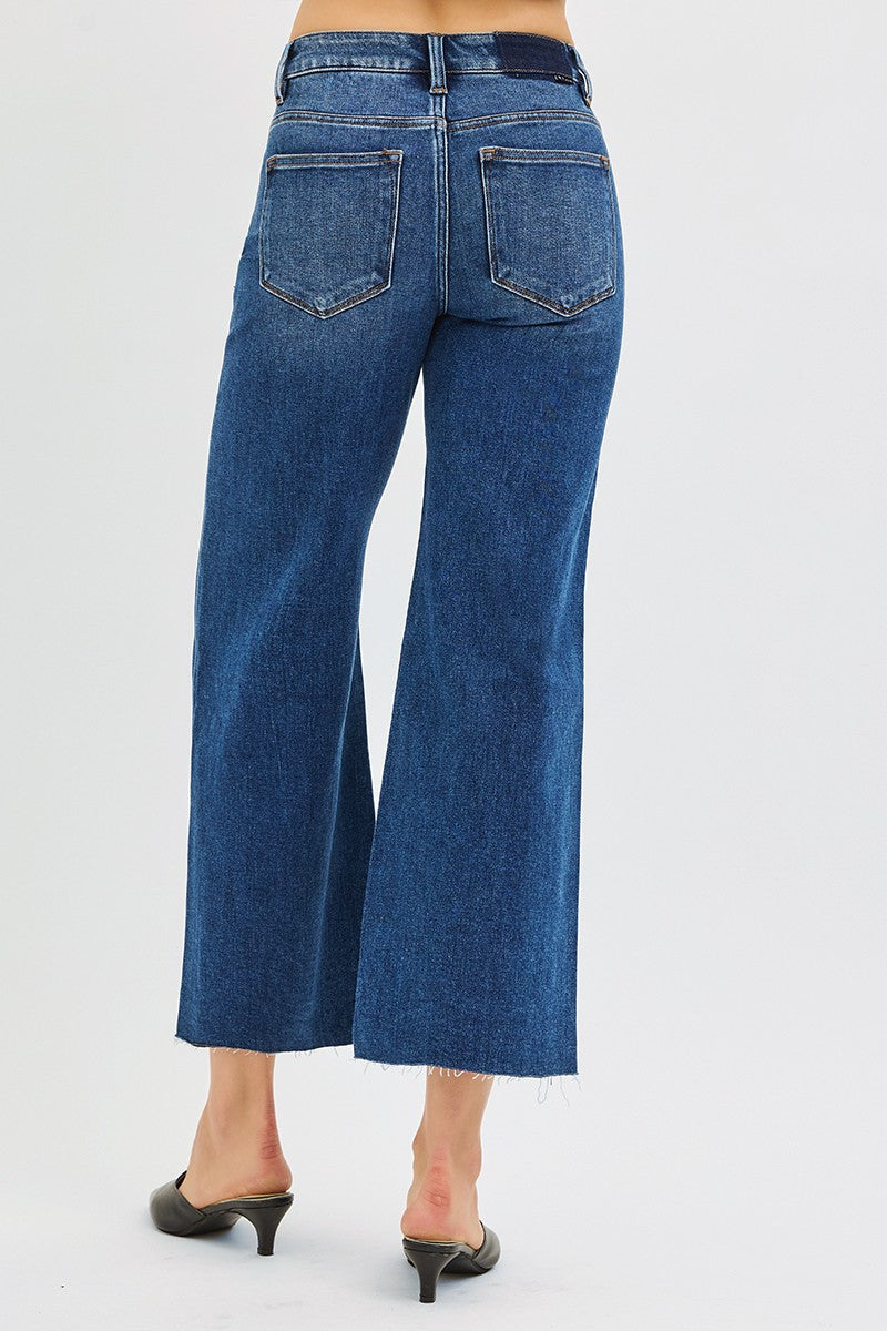 Risen Mid Rise Wide Leg Jeans