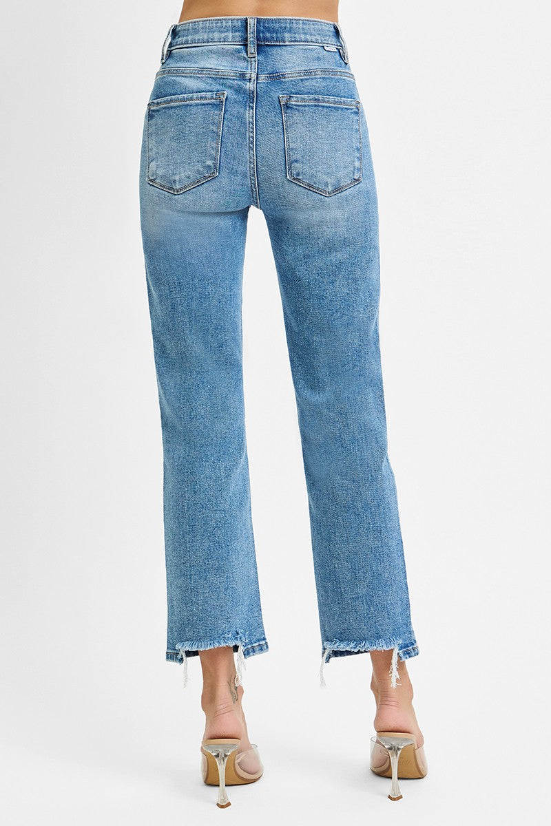 Tummy Control Elastic Band HR Crop Straight Jeans