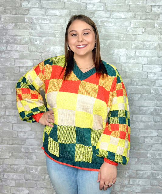Neon Checker Sweater