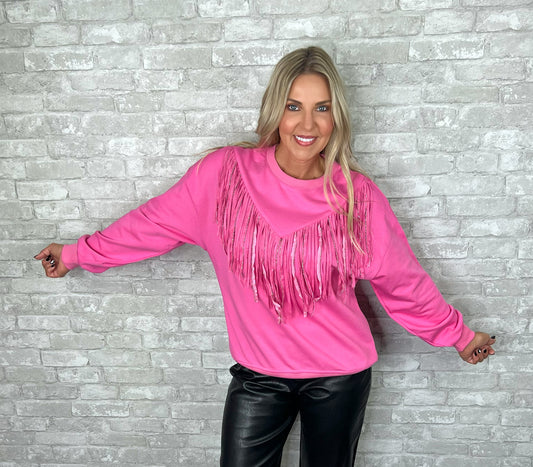 Hot Pink Fringe Sweatshirt