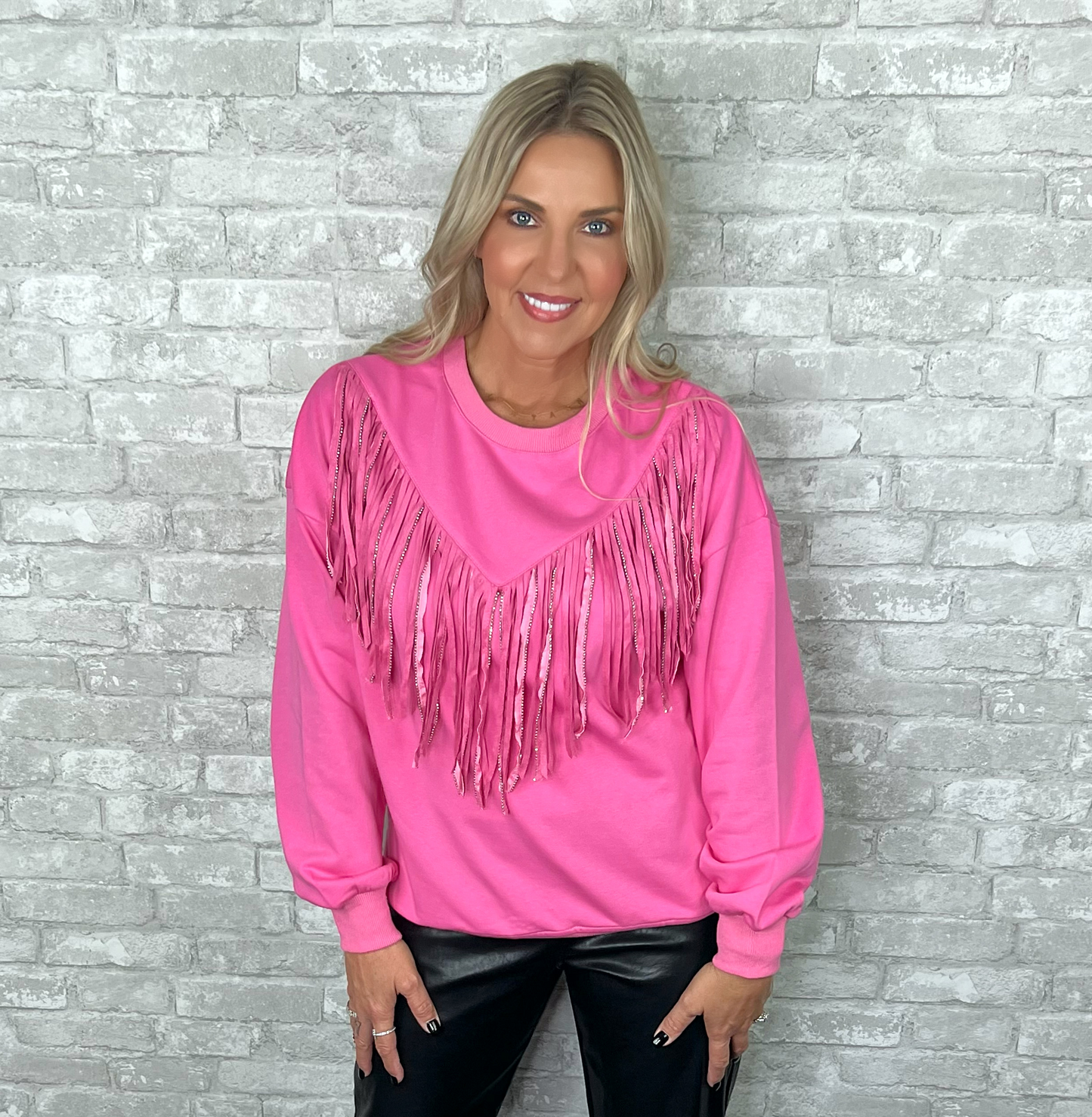 Hot Pink Fringe Sweatshirt